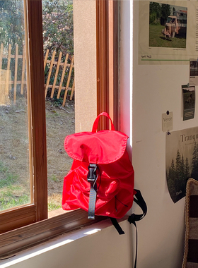 MOREGOOL 24/SS 防水尼龙抽绳翻盖双肩包女 小款轻便旅行书包