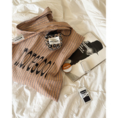 MOREGOOL 日常轻便布袋 焦糖咖啡色条纹印花单肩帆布包 FW原创