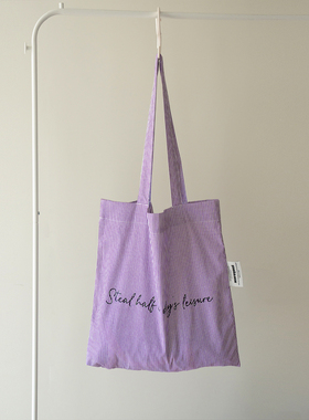 MOREGOOL 25/FW原创 紫色条纹印花单肩帆布包 日常轻便棉布袋