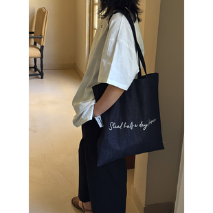 不掉色牛仔印花单肩包 FW原创 日常耐用大容量托特包 MOREGOOL