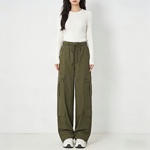 2025四季通用款简约工装裤女 高腰宽松阔腿抽绳束脚休闲直筒长裤