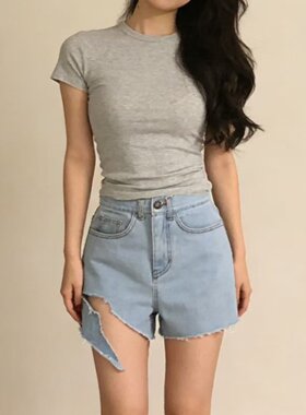 夏季高腰A字显瘦双口袋牛仔短裤