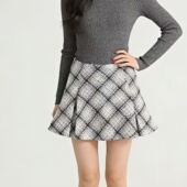 复古高腰裙 显瘦伞裙 2026春秋格纹粗花呢A字半身裙女 小香风短款