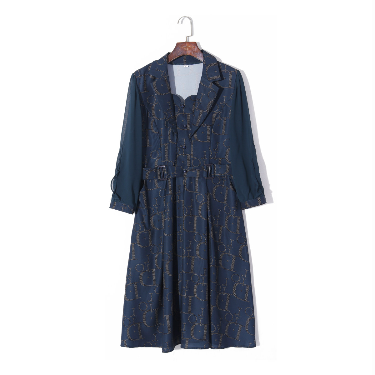 2025秋季女装韩版气质西装领套头七分袖高腰腰带百搭修身风衣