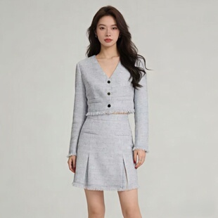 2026春夏宽松短款外套+高腰半身裙两件套 小个子显高显瘦百搭套装