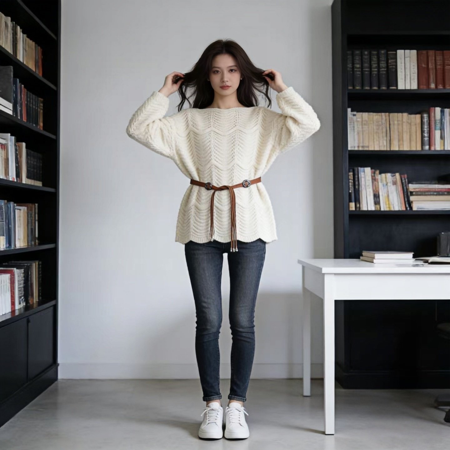 2025秋冬新款加厚镂空针织毛衣女宽松慵懒风皮质绑带显瘦外穿上衣,女装/女士精品,毛衣,淘宝优惠券,粉丝福利购,淘宝优惠卷
