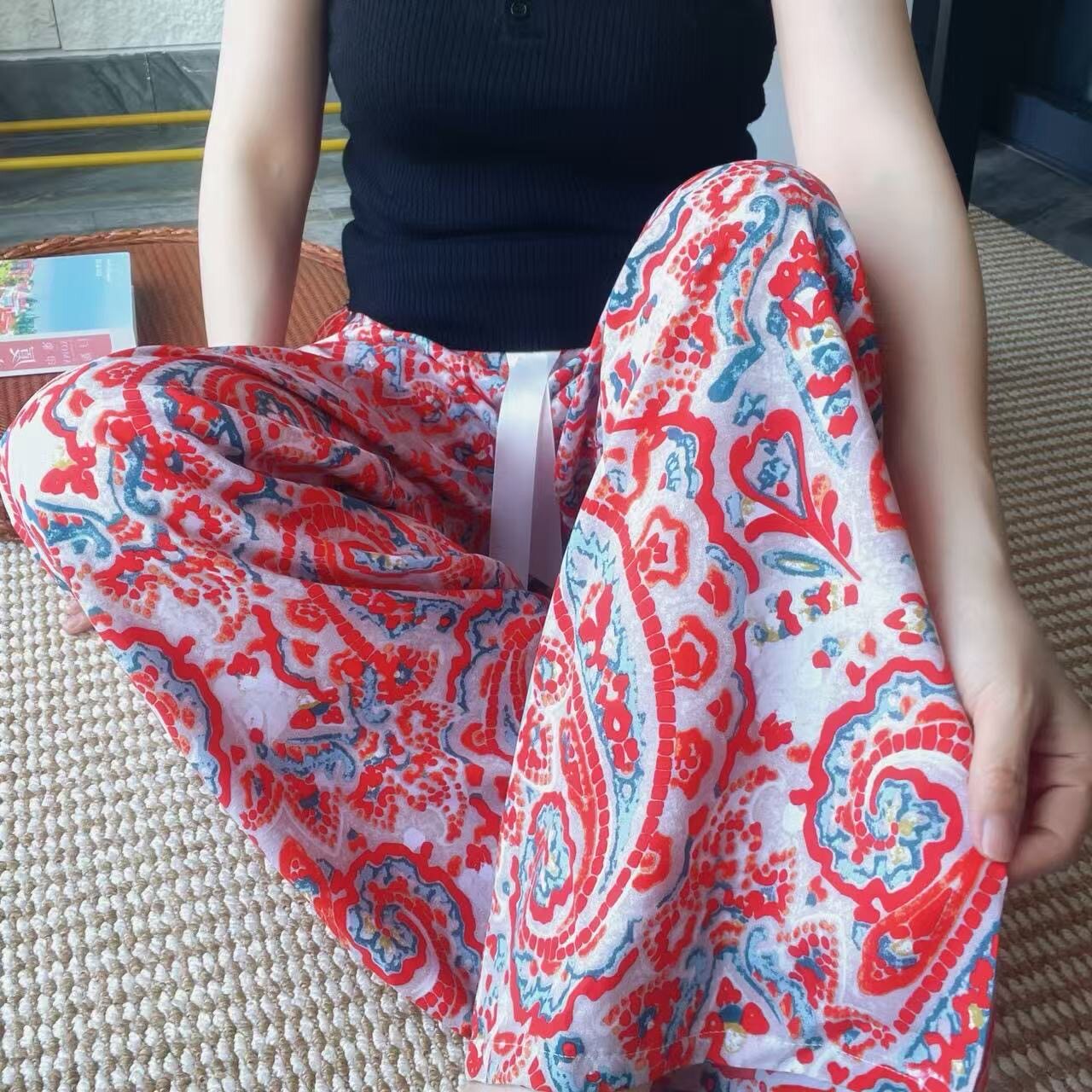 棉绸睡裤女夏人造棉薄款阔腿裤春秋外穿九分长裤子空调防蚊家居裤