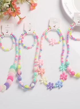 新款两件套儿童项链饰品手链套装女童串珠首饰毛衣链宝宝可爱饰品