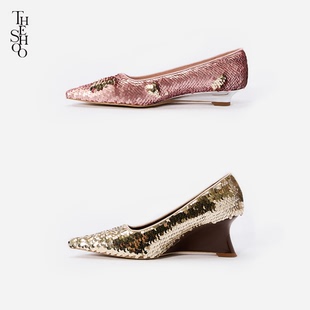 高跟低跟鞋 原创设计尖头人鱼姬羊皮亮片闪片婚鞋 SHOO金靖同款 THE