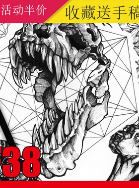 2022欧美纹身手稿电子版图片图案素材资料黑灰人物魔鬼恐龙鸟刺青