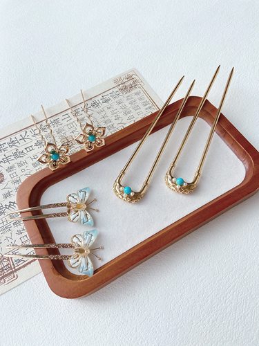 ｛仿绿松石发钗｝汉服古风发饰唐风头饰中国风古风古装发夹发簪子