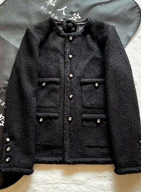 Yan.高级成衣定制 王一博同款黑色四口袋粗花呢编织外套