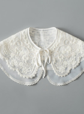 秋冬棉服假领子女毛线绣花大披肩