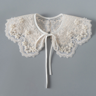 领先生欧根纱绣花假领重工钉珠假衣领外搭小披肩装 饰领减龄娃娃领