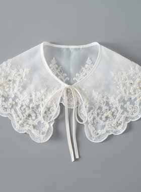 秋冬棉服假领子女毛线绣花小披肩