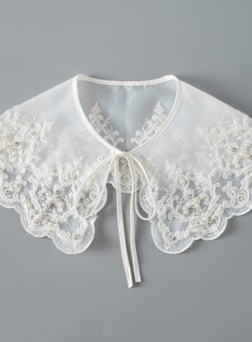 秋冬棉服假领子女毛线绣花小披肩