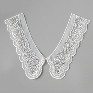 领先生手工缝制假领V领装饰领衣服领口花边辅料对领胸花亮片钉珠