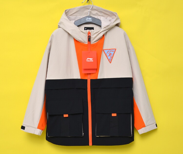 LI NING 아동복 소년 후드 스포츠 윈드 브레이커 가을 2022 새로운 스타일 중대형 어린이 패션 윈드 브레이커 재킷 트렌드