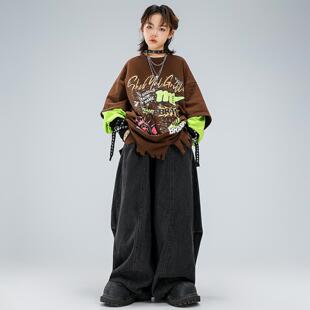 街舞儿童潮服嘻哈宽松潮牌hiphop卫衣套装男童架子鼓表演出服炸街