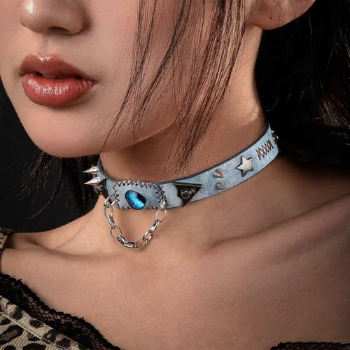 【荷鲁斯之眼】choker雾霾蓝眼睛铆钉原宿项圈亚文化男小女潮项链