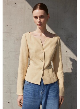 【柒柒】AEL原创气质小香风短外套女2025秋新款天丝亚麻收腰西装