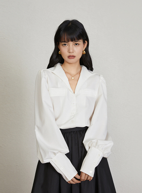 AEL设计感法式气质白色衬衫女2025春季新款白色通勤修身显瘦上衣