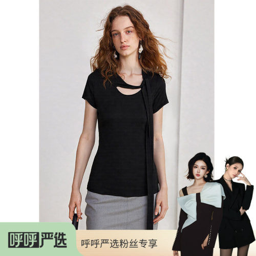 通勤天丝黑色短袖T恤女
