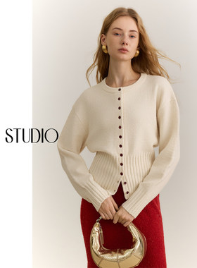 【柒柒】AEL原创羊毛圆领毛衣开衫女士2025秋冬季百搭气质针织衫