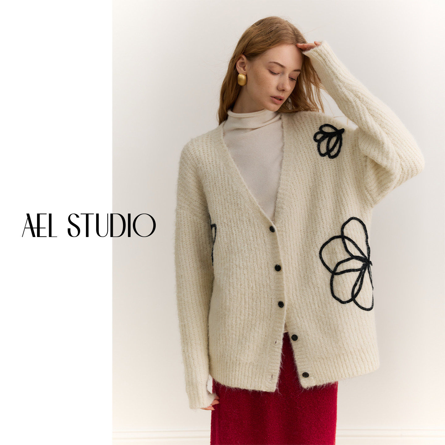 【汤曼妮粉丝专享】AEL原创慵懒风绣花羊毛毛衣女设计感针织开衫,女装/女士精品,毛衣,淘宝优惠券,粉丝福利购,淘宝优惠卷