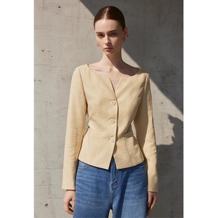 天丝亚麻收腰西装 AEL原创小香风短外套女款 汤曼妮粉丝专享