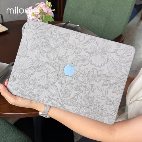 高级灰植物浮雕电脑保护壳neo适用苹果m5笔记本macbookair13保护套m4air15pro16外壳macbookpro14皮壳m3m2