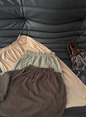 小众设计 24秋 慵懒极简百搭冷淡系 字母logo刺绣松紧腰叠穿半裙