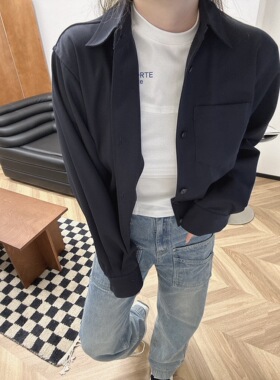 小众设计 24春 经典休闲百搭 弹力收腰翻领宽松短款工装夹克外套