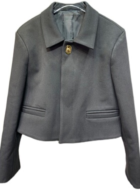 小众设计 22年秋冬款 打结金属纽扣 时尚百搭开衩袖厚实短款外套