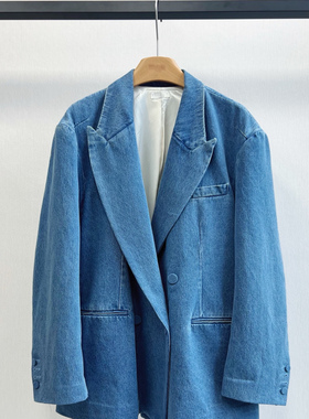 小众设计 25春 极简百搭通勤男友风 双排扣廓形水洗牛仔西装外套