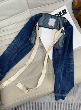 小众设计 23春夏款 洋气暗黑时尚字母贴标 系带短款牛仔披肩袖套