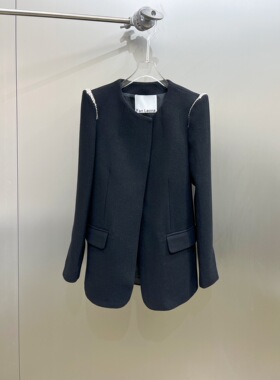 小众设计 23冬季 时髦高级感立体阔肩重工水钻装饰羊毛呢西装外套