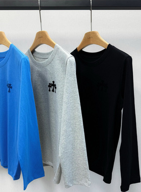 小众设计 25春 高街时髦辣妹 植绒十字架梵文字母圆领百搭长袖T恤