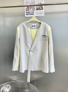 小众设计 24春 青春撞色斜飘带西装外套 抽绳收腰显瘦直筒裤套装