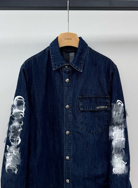 小众设计 25冬 美式潮流 梵文印花十字架扣夹棉牛仔外套 男女同款