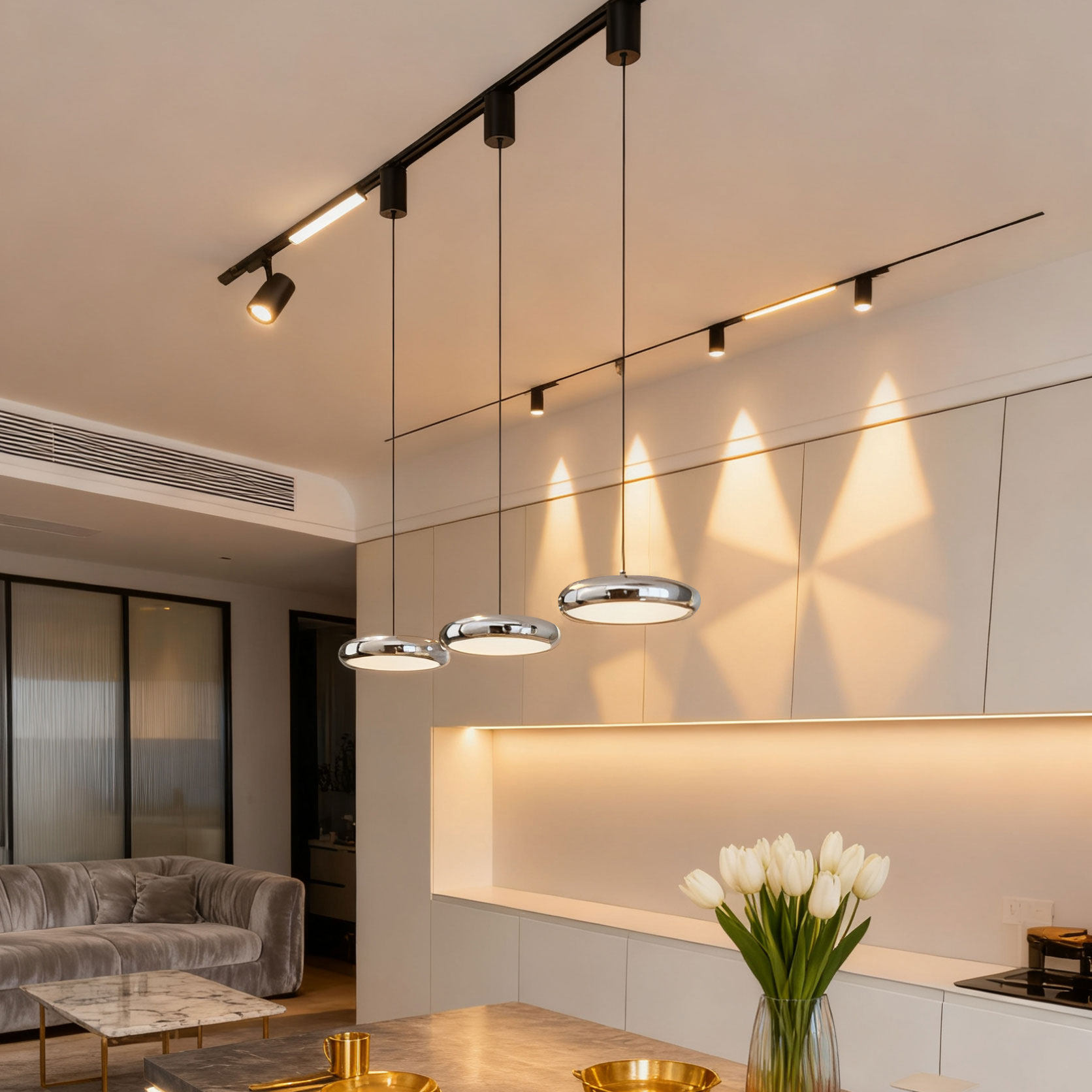 轨道餐厅吊灯超薄明装磁吸吊灯无主灯现代极简飞碟吧台餐厅灯48V,家装灯饰光源,餐厅吊灯,淘宝优惠券,粉丝福利购,淘宝优惠卷