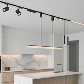 超薄明装 磁吸轨道餐厅吊灯可移位可升降吧台岛台灯极简一字餐厅灯