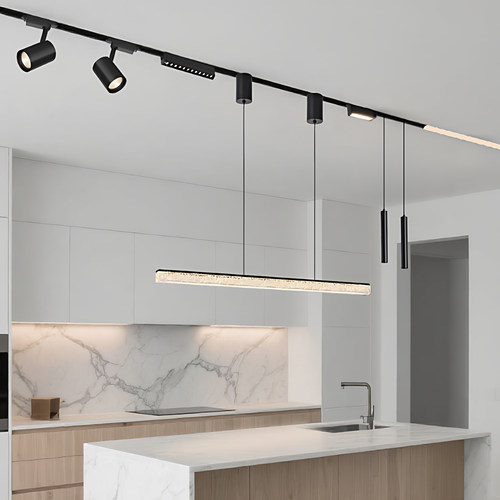 超薄明装磁吸轨道餐厅吊灯可移位可升降吧台岛台灯极简一字餐厅灯