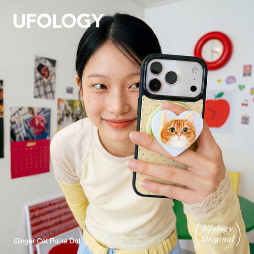 Ufology原创磁吸手机壳适用iPhone17promax波点16pro苹果15pro猫咪支架全包新款二合一奶黄女高级