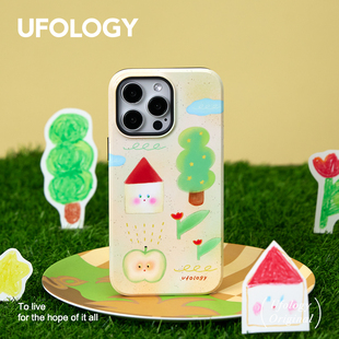 ufology原创插画春天适用iPhone15promax手机壳14pro苹果13磁吸12全包11二合一菲林新款 高级可爱卡通支架