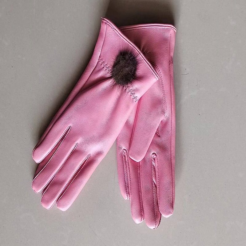 女士五指手套 女分指手套 绵羊皮分指手套 真皮单皮手套 短绒手套
