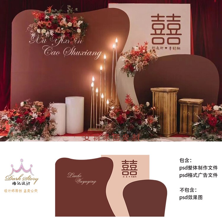 小红书新中式酒红色香槟色吾家有喜订婚宴婚礼回门答谢宴背景素材图片