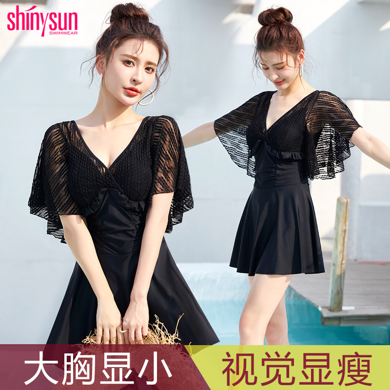 大码泳衣女胖mm遮肚显瘦大胸薄胸垫温泉泳装蕾丝游泳衣女2023新款