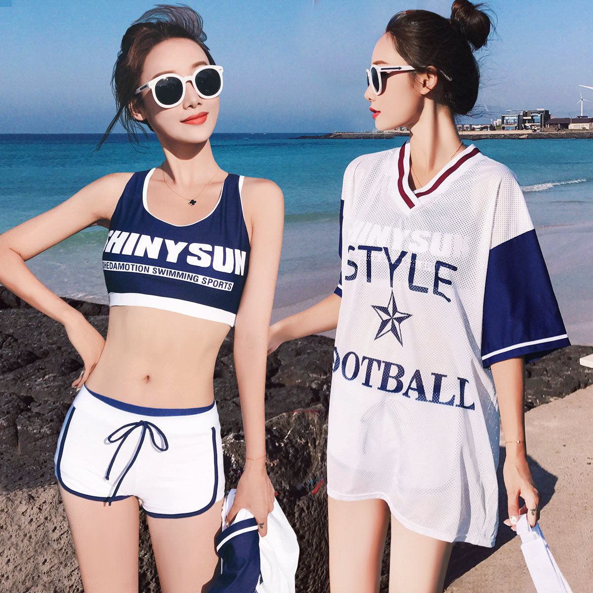 泳衣女款分体保守三件套遮肉宽松泳装运动泡温泉游泳衣女2023新款