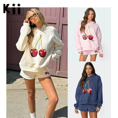 Edikted樱桃印花连帽卫衣短裤